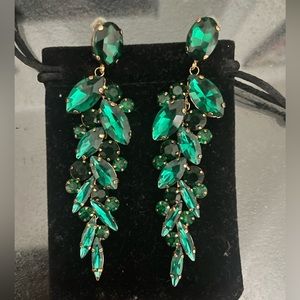 Shuhoney Emerald Rhinestone Fashion Statement Dangle Earrings